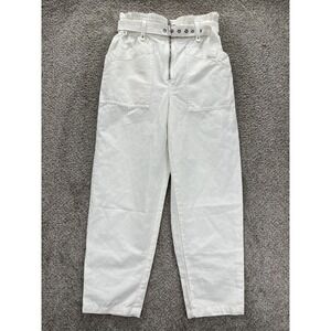 Banana Republic Linen Blend Pants Womens 2 White High‎ Rise Paper Bag Zip Belted